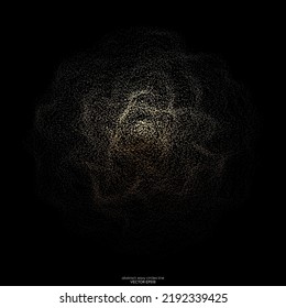 Abstract 3D sphere dot particle light flowing wave gold gradient isolated on black background. Vector in concept of luxury, AI technology, science, music, modern.