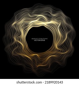 Abstract 3D sphere flowing light lines wave gold gradient isolated on black background. Vector in concept of AI technology, science, music, modern.