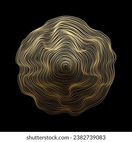 Abstract 3D sphere flowing light lines wave gold gradient isolated on black background. Vector in concept of AI technology, science, music, modern.