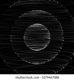 Abstract 3d sphere made of points. Abstract globe grid on dark background. Sphere particles.