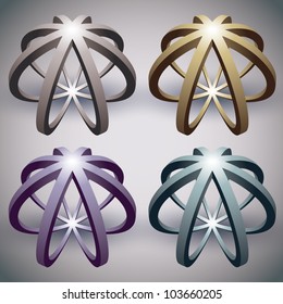 Abstract 3D sphere made of rings, set of color versions, creative vector abstract icon.