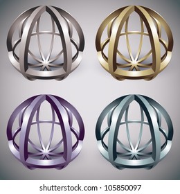 Esfera 3D abstracta hecha de anillos, icono vector abstracto. Conjunto de versiones de color.