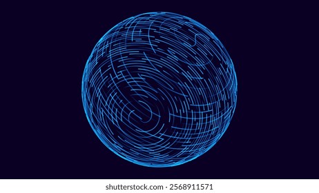 Abstract 3D Sphere of Neon Dots and Stripes. Hi-Tech Orb HUD Design Element. Global Network Connection. Abstract Globe Grid. Science and Technology Vector Illustration.