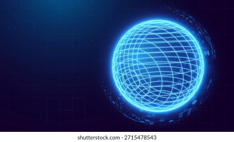 Abstractas esfera 3D de puntos y rayas de neón. Elemento de diseño HUD de alta tecnología Orb. Conexión de red global. Rejilla de Globo Abstractas. Ciencia y Ilustración vectorial de la Tecnología.
