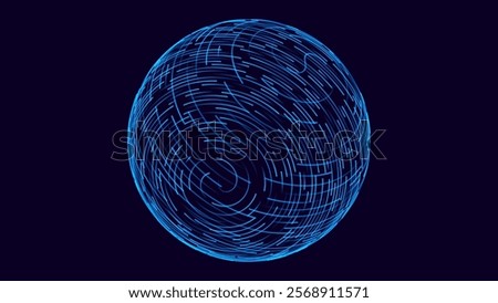 Abstract 3D Sphere of Neon Dots and Stripes. Hi-Tech Orb HUD Design Element. Global Network Connection. Abstract Globe Grid. Science and Technology Vector Illustration.