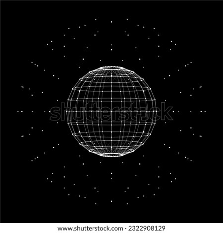 Abstract 3D sphere of particles and lines. Ball or globe of points. Futuristic digital technology. Network or connection. Illustration of sphere. Vector