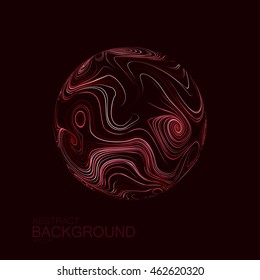 Abstract 3D sphere with swirled curl stripes. Vector vintage illustration of swirled and curled stripes background. Marble or acrylic texture imitation.