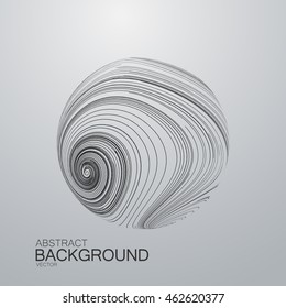Abstract 3D sphere with swirled curl stripes. Vector vintage illustration of swirled and curled stripes background. Marble or acrylic texture imitation. Cool and Swirly background