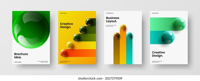 Abstract 3D spheres company cover concept bundle. Amazing flyer design vector illustration composition.