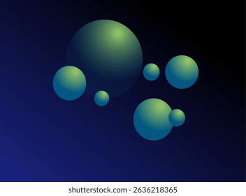 Abstract 3D spheres floating in gradient blue space. Modern graphic design with minimalist bubbles for backgrounds or concepts