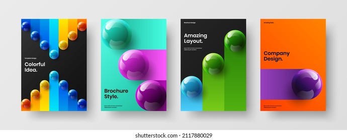Abstract 3D spheres front page illustration composition. Colorful catalog cover A4 design vector concept collection.