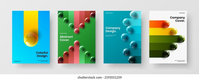 Abstrakte 3D-Sphären für die Titelseitenlayoutkollektion. Einfache Firmenidentität A4 Design Vektor Template Bundle.
