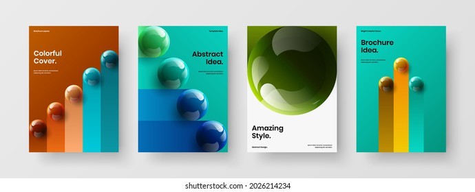Abstract 3D spheres handbill concept collection. Amazing magazine cover vector design layout composition.