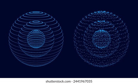 Abstract 3D Spheres Inside Bigger Spheres. Futuristic Technology Style. Vector Illustration. Futuristic Astronomy Science Abstract Solar System Tech HUD Backdrop.