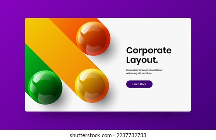 Abstract 3D spheres leaflet layout. Geometric front page vector design template.