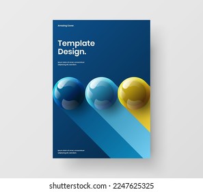Abstract 3D spheres magazine cover concept. Fresh company identity vector design template.