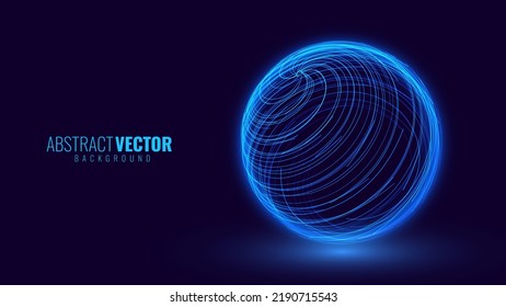 Abstract 3D Spheres of Neon Dots and Stripes. Hi-Tech Orb HUD Design Element. Global Network Connection. Abstract Globe Grid. Science and Technology Vector Illustration.