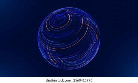 Abstract 3D Spheres of Neon Dots and Stripes. Hi-Tech Orb HUD Design Element. Global Network Connection. Abstract Globe Grid. Science and Technology Vector Illustration.