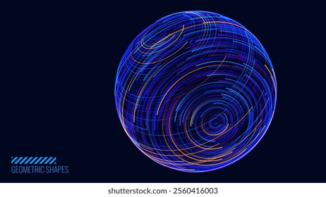 Abstract 3D Spheres of Neon Dots and Stripes. Hi-Tech Orb HUD Design Element. Global Network Connection. Abstract Globe Grid. Science and Technology Vector Illustration.