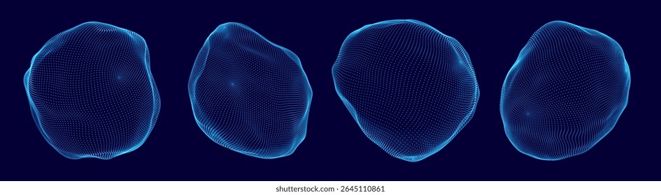Abstract 3D Spheres of Neon Dots and Stripes. Hi-Tech Orb HUD Design Element. Global Network Connection. Abstract Globe Grid. Science and Technology Vector Illustration.