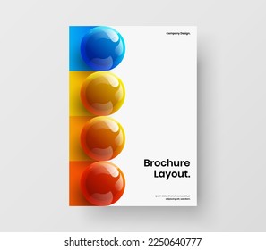 Resumen del concepto de rótulo de esferas 3D. Plantilla de vector de diseño de portada de revista creativa A4.