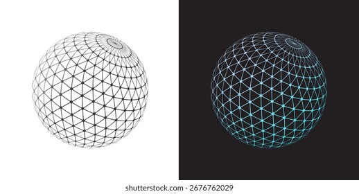 Abstrakte 3D-Sphären mit Drahtgitter- und Farbverlauf-Akzenten, perfekt für Technologie, Wissenschaft und futuristische digitale Konzepte.