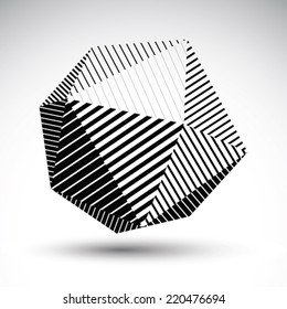 Abstract 3D Spherical Vector Contrast Pattern, Art Orb Striped, Graffiti Monochrome Sphere Isolated On White Background.