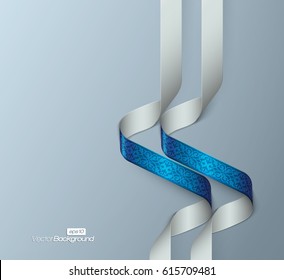 Abstract 3d spiral floral ribbons on pale blue background