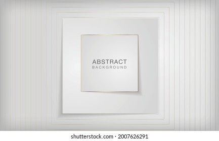 Abstract 3d square papercut layer white background with elegant golden line.