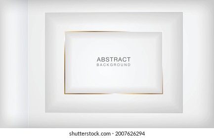 Abstract 3d square papercut layer white background with elegant golden line.