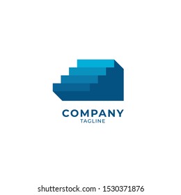 abstract 3d stairs digital tech upstair logo icon vector