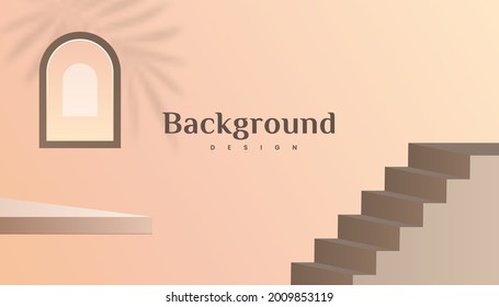 Abstract 3d stairs and window brown gold gradient luxury background design.