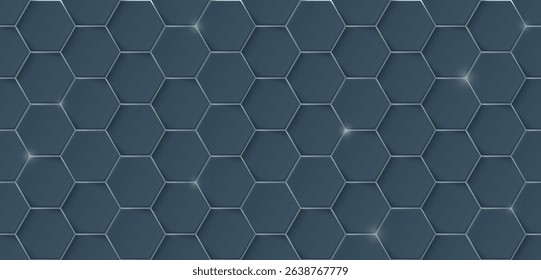 Abstract 3D steel hexagonal plates arranged seamless pattern graphic illustration.