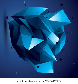 Abstract 3D structure polygonal network object, bright deformed figure.