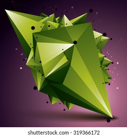 Abstract 3D structure polygonal network object, green deformed figure.