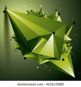 Abstract 3D structure polygonal network object, green deformed figure.