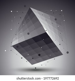 Abstract 3D structure polygonal vector network pattern, grayscale art deformed figure placed over contrast background.