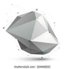 Abstract 3D structure polygonal vector network object, grayscale art deformed figure.