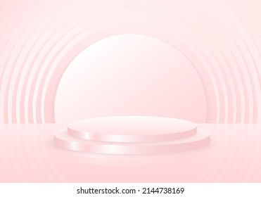 Abstract 3D studio podium display of living coral pastel color gradient design. Geometric decorative artwork style background. Illustration vector