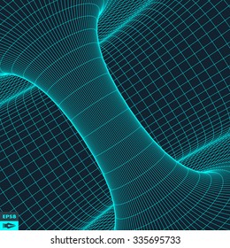 Abstract 3d Surface Looks Like Funnel. Futuristic Technology Style. Perspective Grid Background Texture. Vector Illustration.