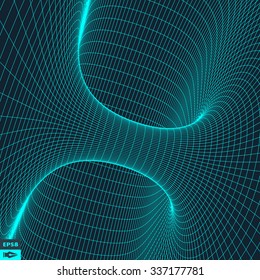 Abstract 3d Surface Looks Like Funnel. Futuristic Technology Style. Perspective Grid Background Texture. Vector Illustration. 