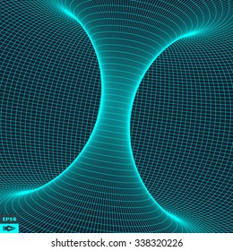 Abstract 3d Surface Looks Like Funnel. Futuristic Technology Style. Perspective Grid Background Texture. Vector Illustration.