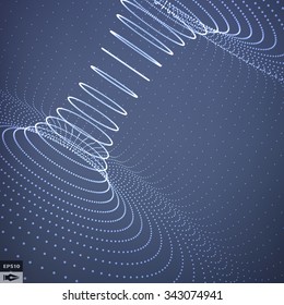 Abstract 3d Surface Looks Like Funnel. Futuristic Technology Style. Perspective Grid Background Texture. Vector Illustration.