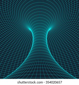 Abstract 3d Surface Looks Like Funnel. Futuristic Technology Style. Perspective Grid Background Texture. Vector Illustration.
