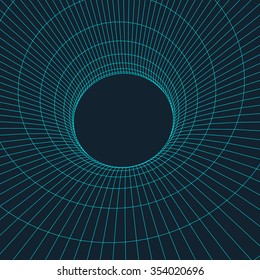 Abstract 3d Surface Looks Like Funnel. Futuristic Technology Style. Perspective Grid Background Texture. Vector Illustration.