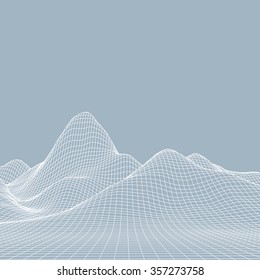 Abstract 3d Surface Looks Like Funnel. Futuristic Technology Style. Perspective Grid Background Texture. Vector Illustration.