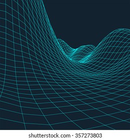 Abstract 3d Surface Looks Like Funnel. Futuristic Technology Style. Perspective Grid Background Texture. Vector Illustration.