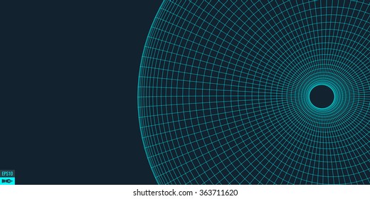 Abstract 3d Surface Looks Like Funnel. Futuristic Technology Style. Perspective Grid Background Texture. Vector Illustration.