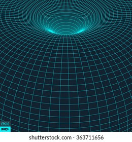Abstract 3d Surface Looks Like Funnel. Futuristic Technology Style. Perspective Grid Background Texture. Vector Illustration.