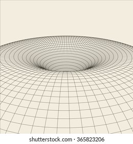Abstract 3d Surface Looks Like Funnel. Futuristic Technology Style. Perspective Grid Background Texture. Vector Illustration.